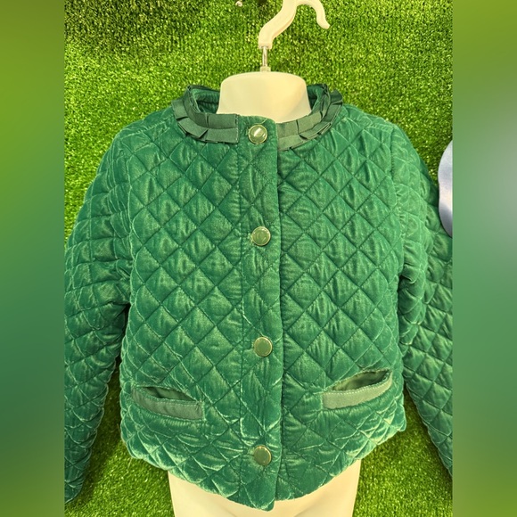 Janie And Jack Green Velvet Jacket Ruffle Collar Size 5-6 Toddler